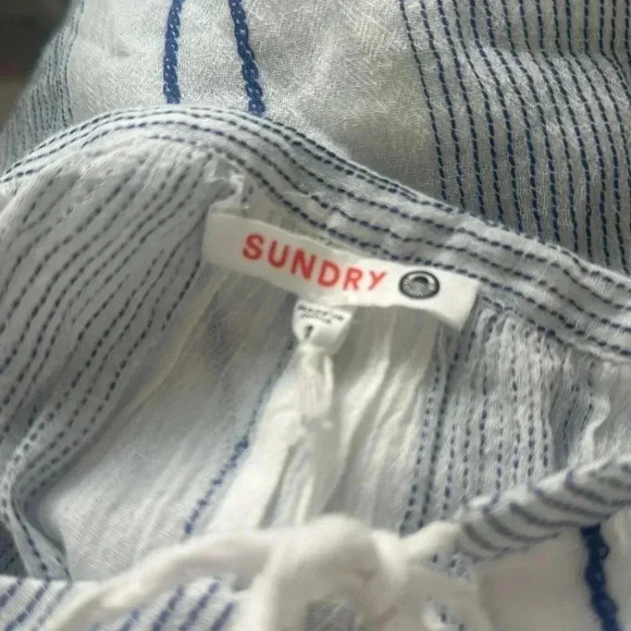 SUNDRY zig zag striped elbow sleeve gauze shirt Blouse Top - Picture 8 of 8